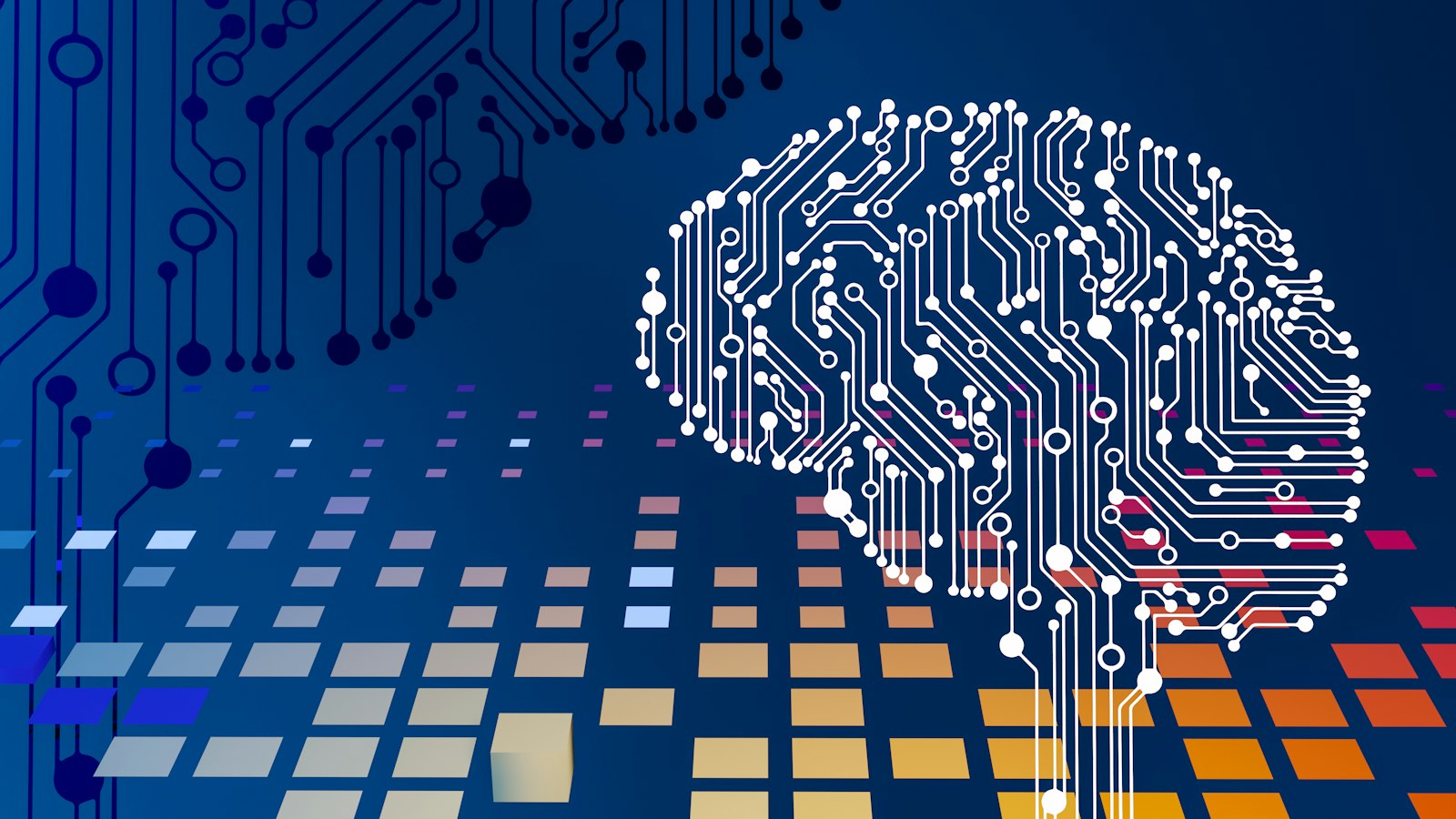 Cervello stilizzato disegnato da circuiti elettronici